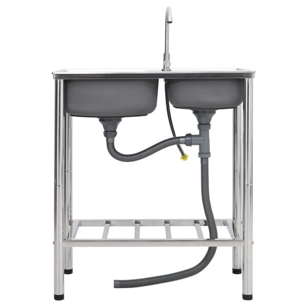 vidaXL matkavalamu kahe kraanikausiga, kraaniga, roostevaba teras