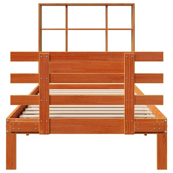 vidaXL riiuliga voodi ilma madratsita, vahapruun, 100x200cm, männipuit