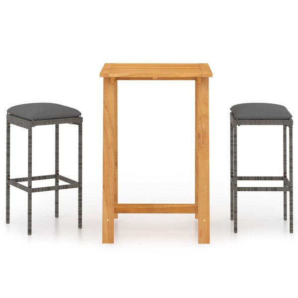 vidaXL 3-osaline aia baarikomplekt patjadega, hall