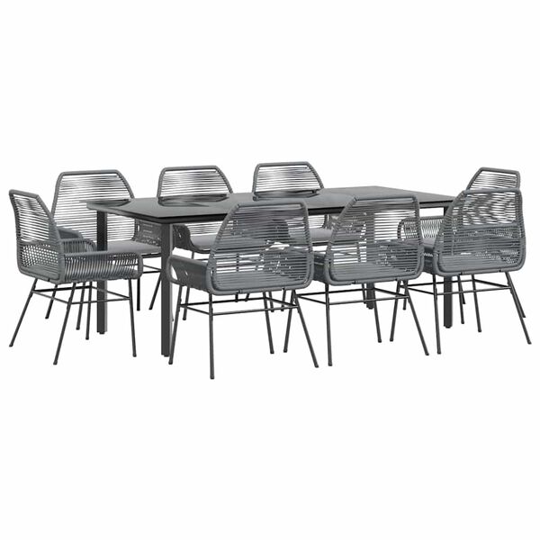 vidaXL 9-osaline aiam&ouml;&ouml;bli komplekt patjadega, hall, pol&uuml;rotang klaas