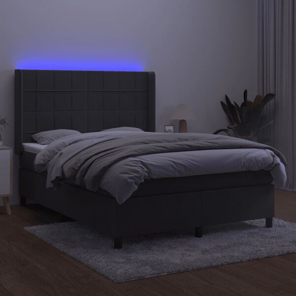 vidaXL kontinentaalvoodi madrats ja LED, tumehall, 140x190 cm, samet