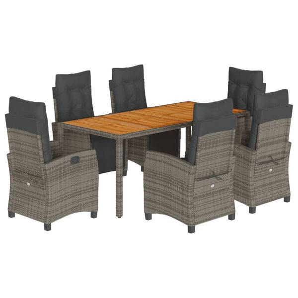 vidaXL 7-osaline aiamööbli komplekt patjadega, hall, polürotang