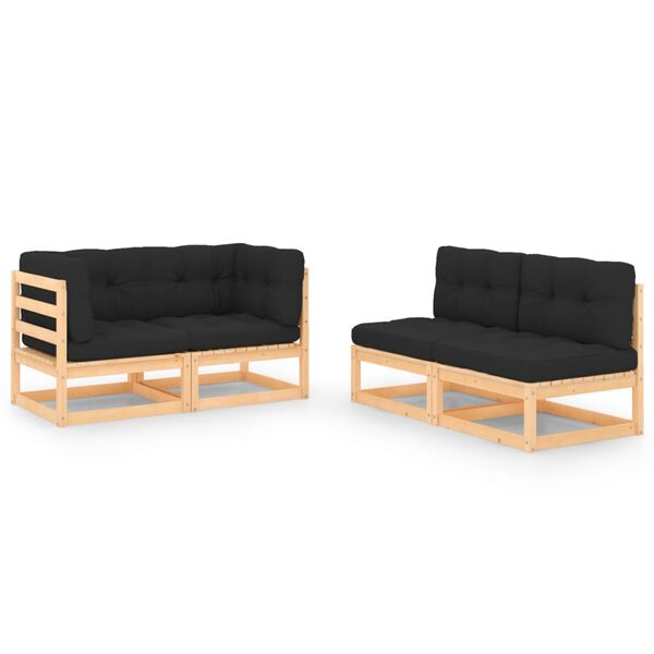 vidaXL 4-osaline aiamööblikomplekt istmepatjadega, männipuit