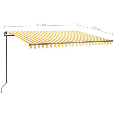 vidaXL käsitsi sissetõmmatav varikatus LED, 4x3 m, kollane/valge