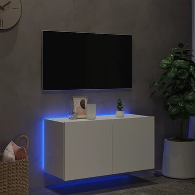 vidaXL teleri seinakapp LED-tuledega, valge, 80 x 35 x 31 cm