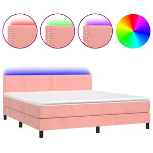 vidaXL kontinentaalvoodi madrats, LED, roosa, 160x200 cm, samet