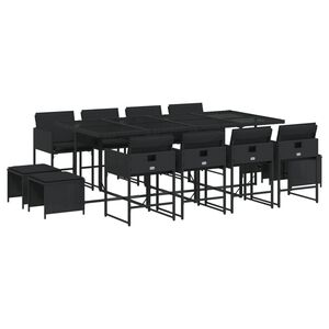 vidaXL 13-osaline aia s&ouml;&ouml;gim&ouml;&ouml;bli komplekt patjadega, must, PE-rotang