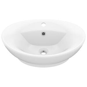 vidaXL valamu &uuml;levooluga, ovaalne matt valge 58,5 x 39 cm keraamiline