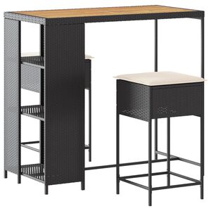 vidaXL 3-osaline aia baarikomplekt istmepatjadega, must, pol&uuml;rotang