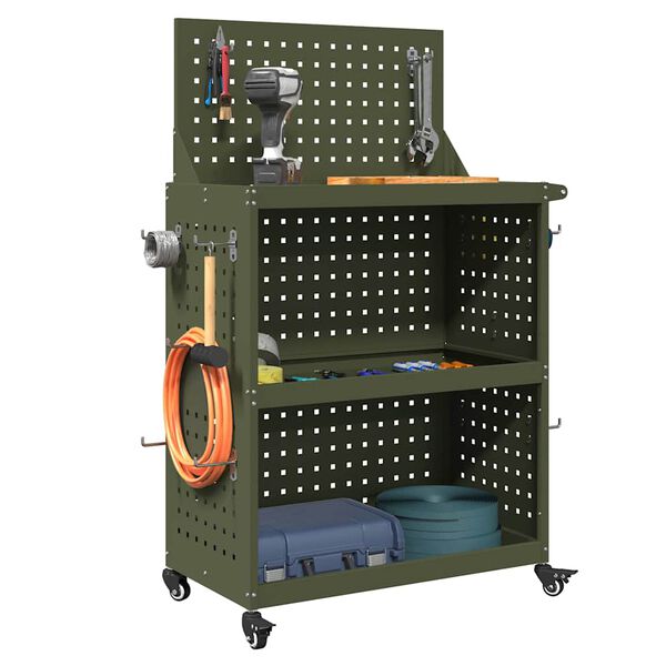 vidaXL Tööriistade käru riiuliga Oliiviroheline 65 x 35 x 111 cm