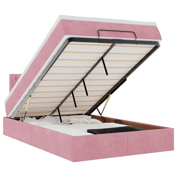 vidaXL Ottomani voodi madratsi ja LED, roosa, 120x190cm, samet