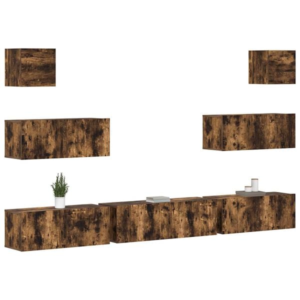 vidaXL 7 -osaline telerikappide komplekt, suitsutatud tamm, tehispuit