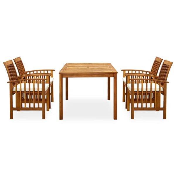 3058086 vidaXL 5 Piece Garden Dining Set with Cushions Solid Acacia Wood (45962+2x312128)