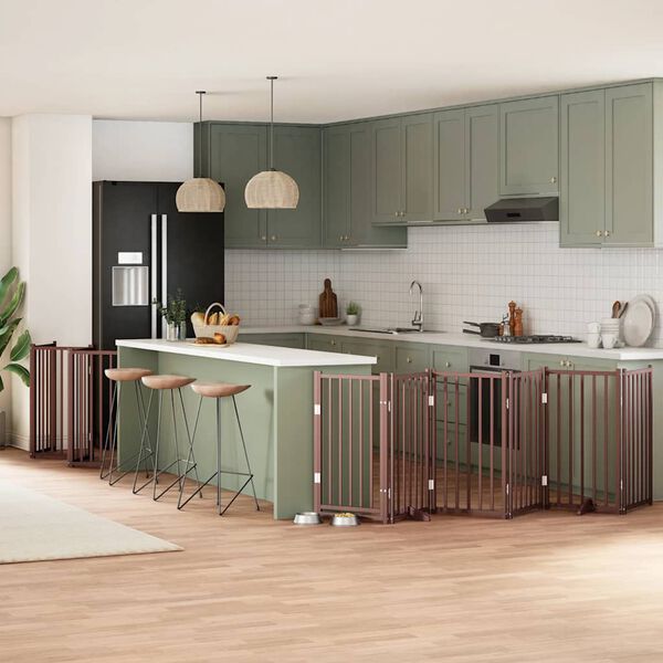 vidaXL kokkupandav koerav&auml;rav uksega, 12 paneeli, pruun 600 cm, pappel