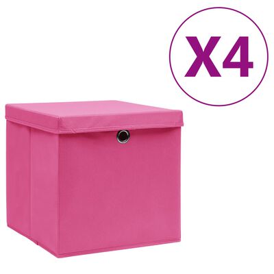 vidaXL hoiukastid kaanega 4 tk, 28 x 28 x 28 cm, roosa