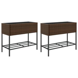 vidaXL aia taimekastid riiuliga, 2 tk, pruun, 90x40x75 cm, pol&uuml;rotang