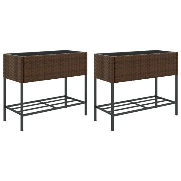 vidaXL aia taimekastid riiuliga, 2 tk, pruun, 90x40x75 cm, pol&uuml;rotang