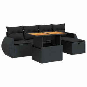 vidaXL 6-osaline aiadiivani komplekt patjadega, must, rotang/akaatsia