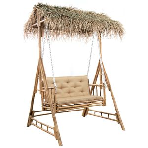 vidaXL 2-kohaline aiakiik palmilehtede ja padjaga, 202 cm, bambus