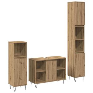 vidaXL Vannitoa m&ouml;&ouml;bleset riiuliga uksega 3 pcs K&auml;sit&ouml;&ouml;puu Tehispuit