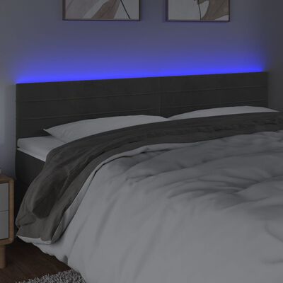 vidaXL LED-voodipeats, tumehall, 180x5x78/88 cm, samet