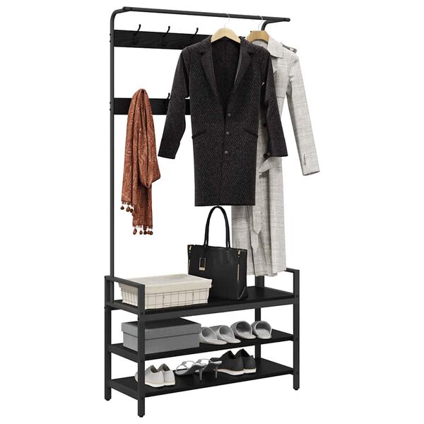 vidaXL Riidepuu riiuliga Must tamm 95 x 34 x 184 cm Tehispuit