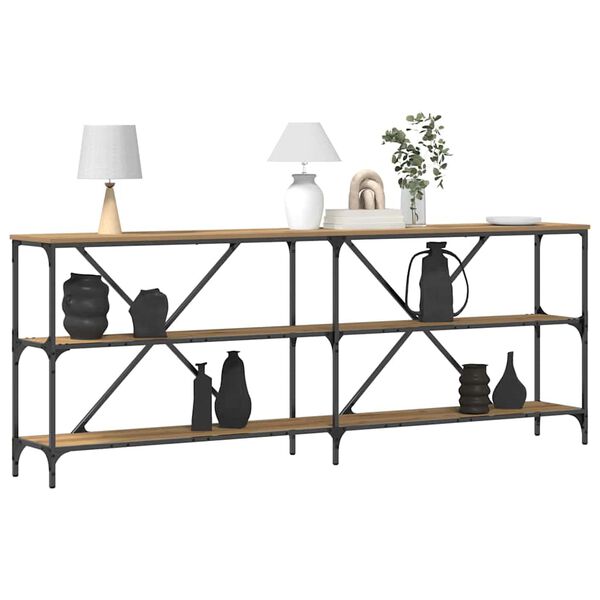 vidaXL Konsoollaud riiuliga Artisani tamme 200 x 30 x 75 cm Tehispuit