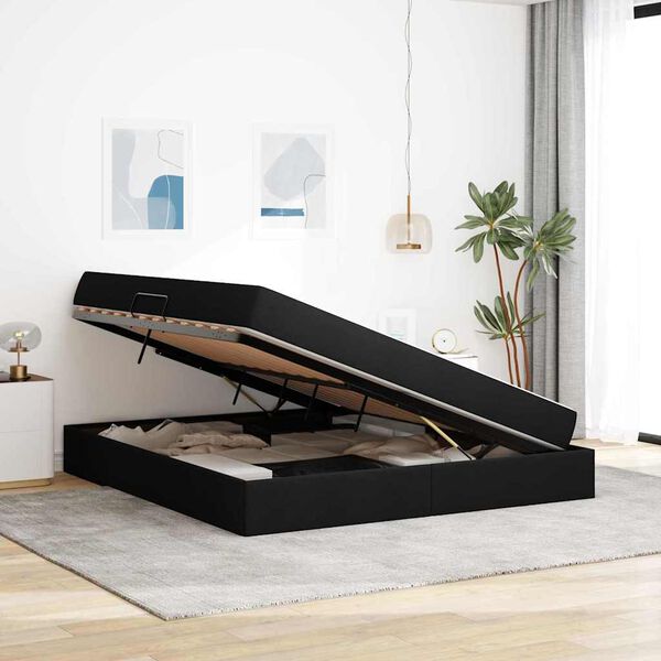 vidaXL Voodi hoiukohaga ja madratsiga Must 180 x 200 cm Pol&uuml;ester