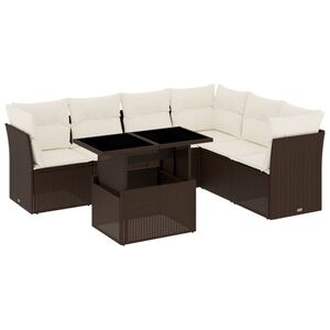 vidaXL 7-osaline aiam&ouml;&ouml;blikomplekt patjadega, pruun, pol&uuml;rotang