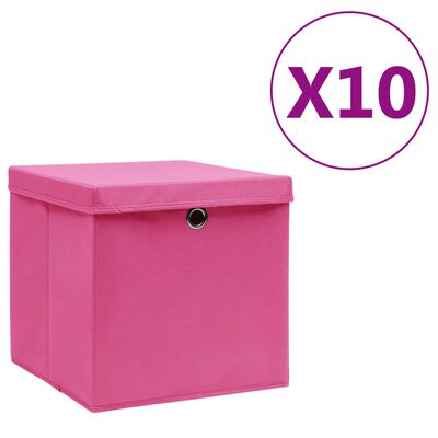 vidaXL hoiukastid kaanega 10 tk, 28 x 28 x 28 cm, roosa