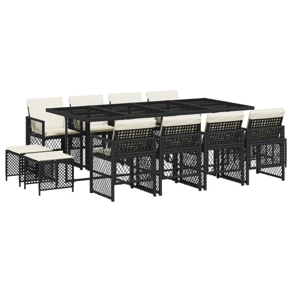 vidaXL 13-osaline aia s&ouml;&ouml;gim&ouml;&ouml;bli komplekt patjadega, must, PE-rotang