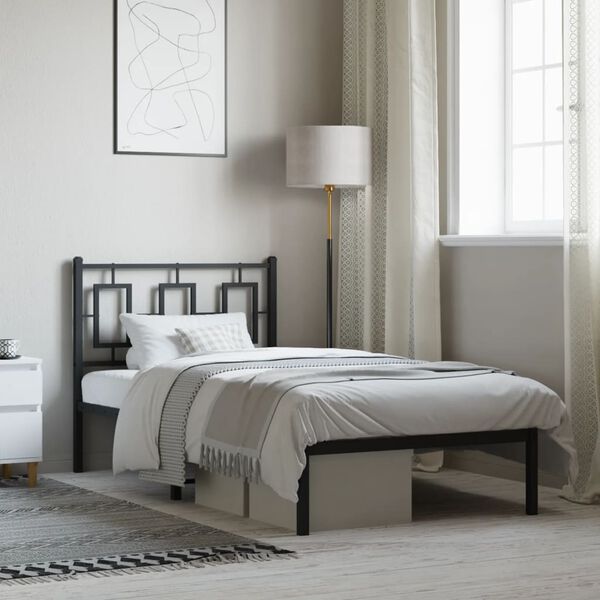 vidaXL metallist voodiraam peatsiga, must, 90x200 cm