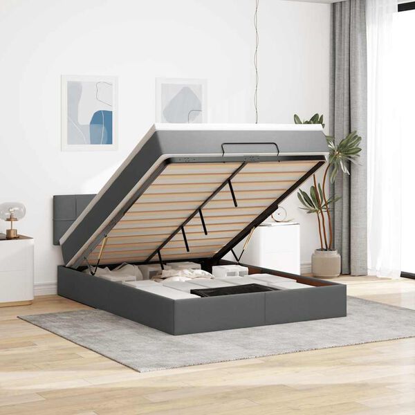 vidaXL ottomani voodi madratsita ja LED, tumehall, 140x190cm, kangas