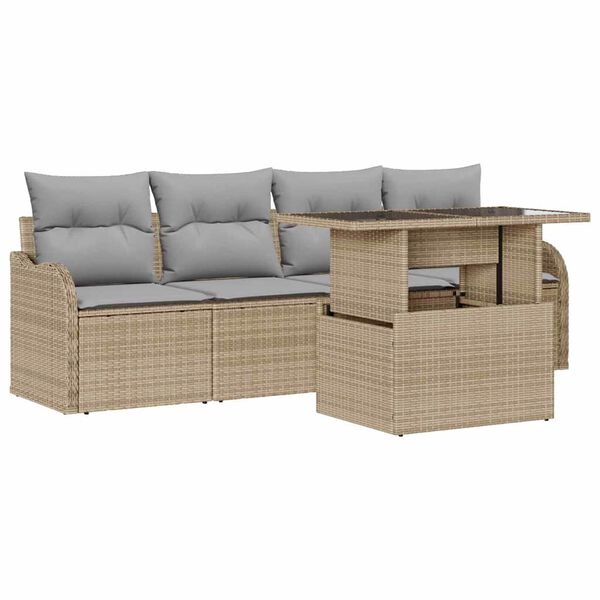 vidaXL Aia Diivanikomplekt padjaga padjaga 5 pcs Beež Pol&uuml; Rattan