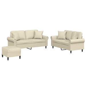 vidaXL 3-osaline diivanikomplekt patjadega, kreemjas, kunstnahk