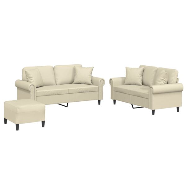 vidaXL 3-osaline diivanikomplekt patjadega, kreemjas, kunstnahk