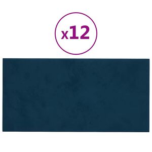 vidaXL seinapaneelid 12 tk, sinine, 30 x 15 cm, samet 0,54 m²