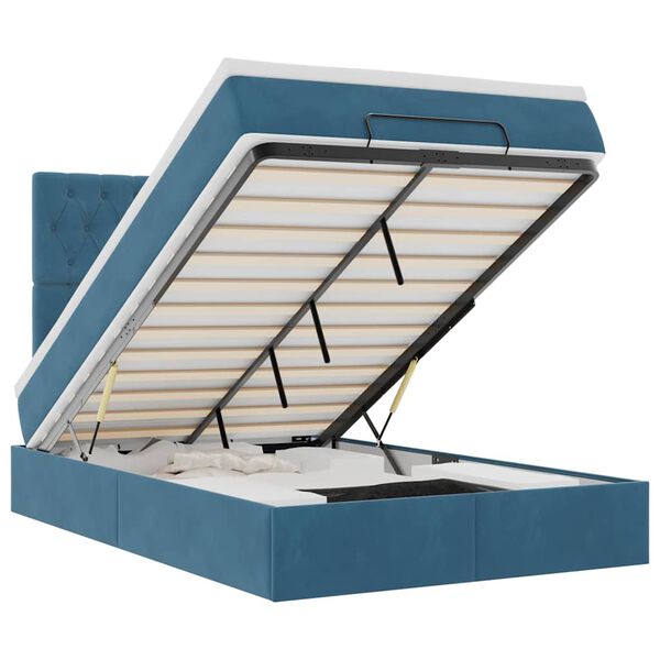 vidaXL Ottomani voodiraam madratsitega, tumesinine, 120x190 cm, samet