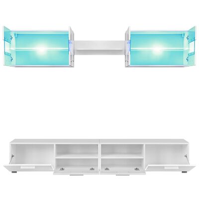 vidaXL 5-osaline LED-tuledega telerikapp kõrgläikega, valge