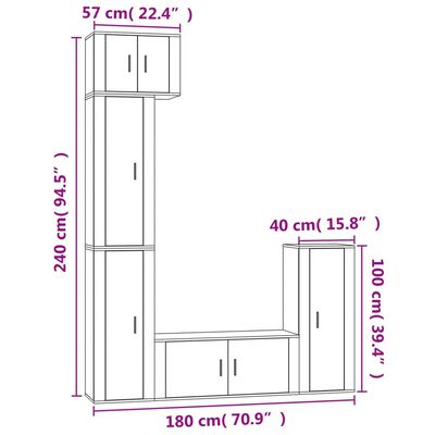 vidaXL 5-osaline telerikappide komplekt, hall Sonoma tamm, tehispuit