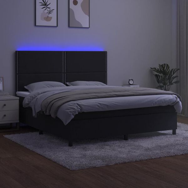 vidaXL kontinentaalvoodi madrats ja LED, must, 160x200 cm, samet