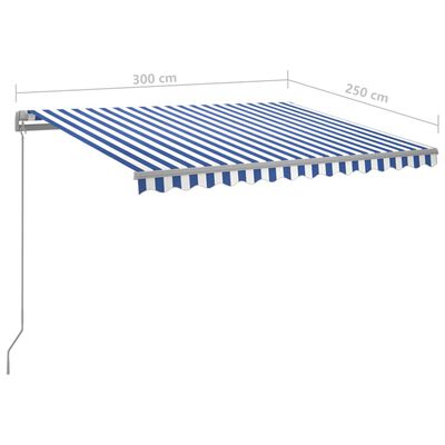 vidaXL automaatselt sissetõmmatav varikatus, 3x2,5 m, sinine ja valge