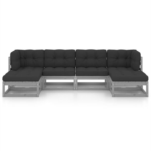 vidaXL 6-osaline aiadiivanikomplekt patjadega, hall m&auml;nnipuit