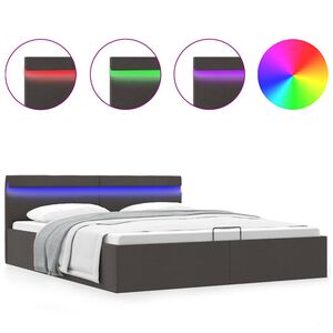 vidaXL hoiukastiga voodiraam LED, tumehall, kangas, 160 x 200 cm