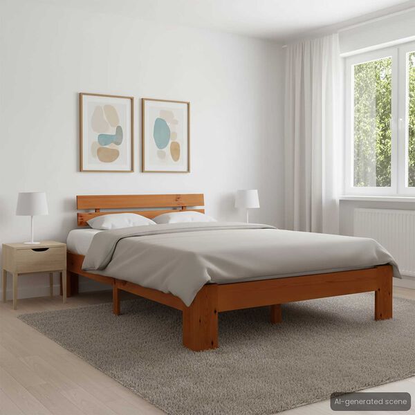 vidaXL voodiraam peatsiga, meepruun, 140 x 200 cm, m&auml;nnipuit