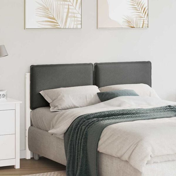 vidaXL Polsterdatud voodiots peaga Valge ja helehall 160 cm Tahke m&auml;nd