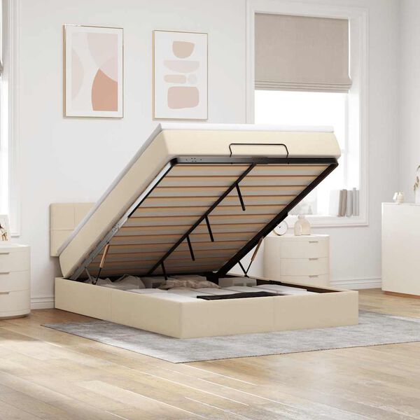 vidaXL ottomani voodi madratsiga, kreemjas, 140x200 cm, kangas