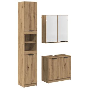 vidaXL Vannitoa kapikomplekt riiuliga 3 pcs K&auml;sit&ouml;&ouml;puu Tehispuit