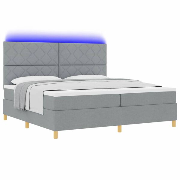 vidaXL LED Box Spring Voodi madratsiga Helehall 200 x 200 cm kangas
