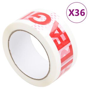 vidaXL pakketeip tekstiga FRAGILE 36 tk, valge, 48 mm x 66 m